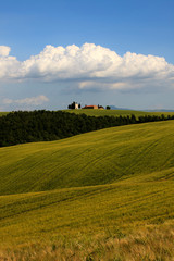 Obraz premium Asciano (SI), Italy - June 01, 2016: Typical scenary of Crete Senesi, Asciano, Siena, Tuscany, Italy