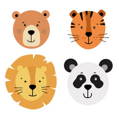 cute animals in scandinavian style. Lion, bear, panda, tiger.