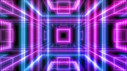 Disco club space illumination neon light room floor wall 3D illustration abstract background
