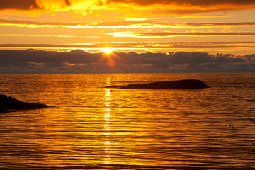 Vesteralen Islands / Norway - August 31, 2017: Midnight sun at Andenes, Vesteralen, Vesterålen,...