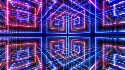 Disco club space illumination neon light room floor wall 3D illustration abstract background