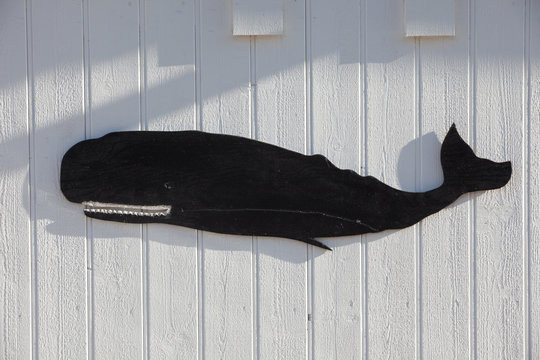 Vesteralen Islands / Norway - August 31, 2017: A Wood Whale On A House In Vesteralen, Vesterålen, Nordland, Norway, Scandinavia, Europe