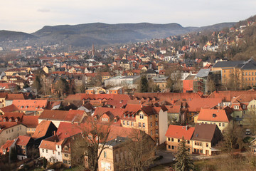 Fototapeta na wymiar Blick über die Dächer von Rudolstadt nach Süden