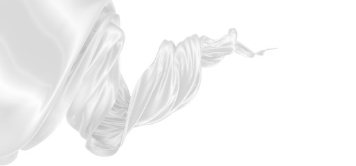 Beautiful flowing fabric of white wavy silk or satin. 3d rendering image.