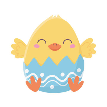 happy easter, cute chicken in eggshell decoration cartoon