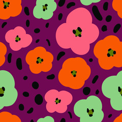 Heartsease hand drawn vector illustration seamless pattern on background. Good for trendy fabric design or textile or wrapping paper