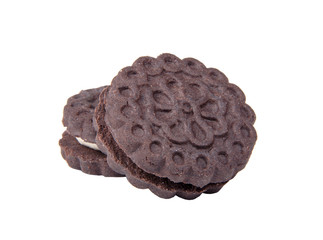 Black biscuit cookies with cream isolated on the white