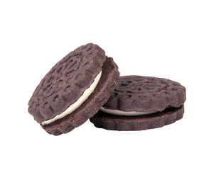 Black biscuit cookies with cream isolated on the white