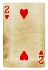 Two of Hearts Vintage playing card - isolated on white (clipping path included)