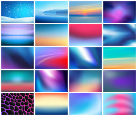BIG set of 20 abstract horizontal wide blurred neon backgrounds. With various quotes