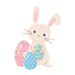 happy easter cute rabbit holds egg decoration celebration
