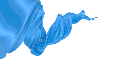 Beautiful flowing fabric of blue wavy silk or satin. 3d rendering image.