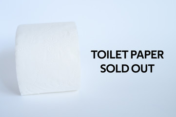 rolled white toilet paper on a white background and text toilet paper sold out. ofl font