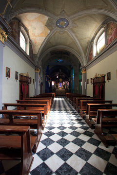 Re (VCO), Italy - December 19, 2017: The old church in "Madonna del Sangue" santuary in Re Village, VCO, Piedmon, Italy
