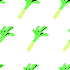 Seamless greens and leaves spring onion hand drawn pattern stock Vector illustration. For trendy fabric design textile wallpaper wrapping paper. Vegetables, trendy modern bright colorful style.