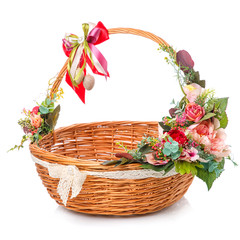 Fototapeta na wymiar A wicker Easter basket in a rustic style.