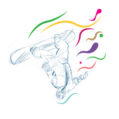 Silhouette of a snowboarder jumping isolated.