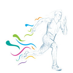 running man vector symbol, sport and competition concept background