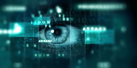 Close up of woman eye in process of scanning