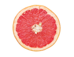 Pink ripe grapefruit slice isolated on white