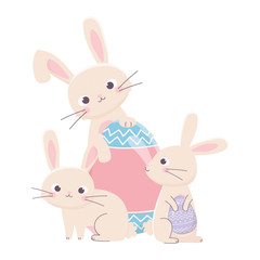 happy easter day bunnies with big decorative egg card