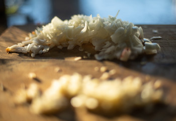 Mise en place - chopped onion garlic 