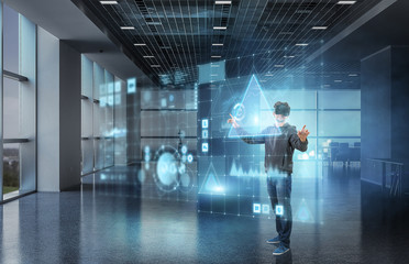 Naklejka na ściany i meble Virtual reality experience. Technologies of the future. Mixed media