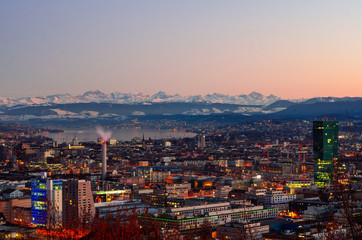 Zurich city overlook at sunset