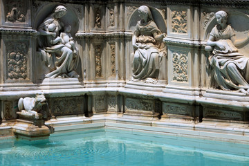Siena (SI), Italy - June 01, 2016: The Fonte Gaia fountain Piazza del Campo in the old town of...