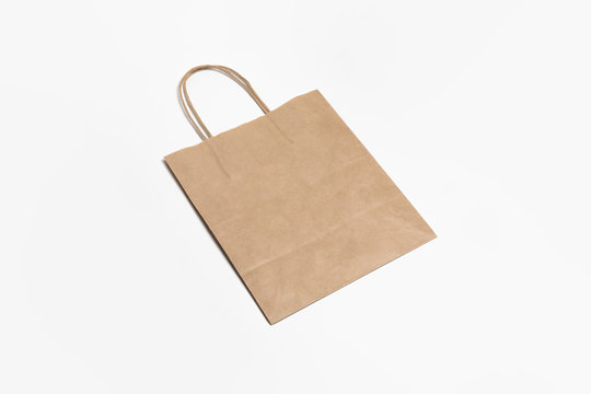 Recycled Paper Shopping Bag Mockup on white background.High resolution photo.