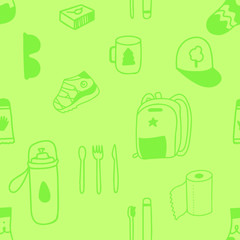 Seamless camping things hand drawn pattern stock vector doodle illustration isolated on white background.Trendy fabric design textile wallpaper wrapping paper or advertising or stationary design.