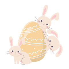 happy easter day, cute rabbits with painted egg decoration