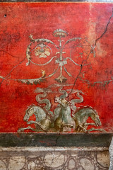 Ancient fresco in a house in Pompeii, Pompeii destroyed by the eruption of Vesuvius in 79 BC