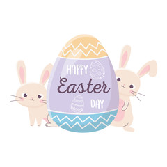 happy easter rabbits with lettering in egg decoration