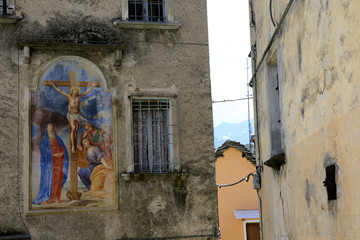 Craveggia (VCO), Italy - June 2, 2018: Religious painting wall at Craveggia village, Vigezzo Valley, VCO, Piedmon, Italy