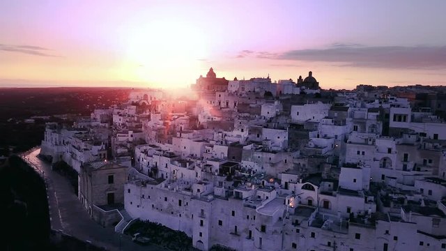 Flying Above Ostuni at Sunrise - La citta Bianca - Italy