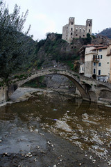 Dolceacqua (IM), Italy - December 19, 2017: View of Dolceacqua village with the Doria castle, Imperia, Liguria, Italy