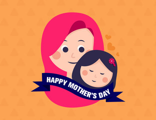 Mother And Daughter Cartoon, Happy Mother's Day - Vector Illustration