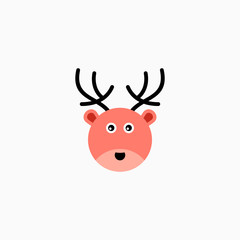 Cute cartoon Deer face. Sticker with funny character. Animal Clip Art. Deer head icon. Flat vector illustration.