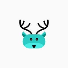 Cute cartoon Deer face. Sticker with funny character. Animal Clip Art. Deer head icon. Flat vector illustration.