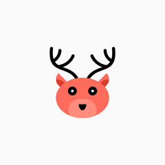 Cute cartoon Deer face. Sticker with funny character. Animal Clip Art. Deer head icon. Flat vector illustration.