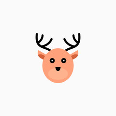 Cute cartoon Deer face. Sticker with funny character. Animal Clip Art. Deer head icon. Flat vector illustration.