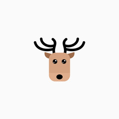 Cute cartoon Deer face. Sticker with funny character. Animal Clip Art. Deer head icon. Flat vector illustration.