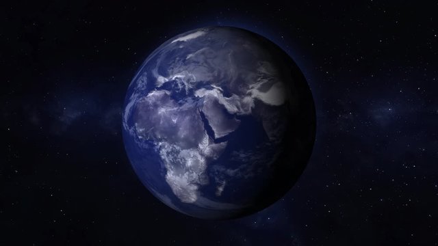 A simulated Earth continental power outage as seen from space. Europe and Africa version. Power goes out, then turns back on.	