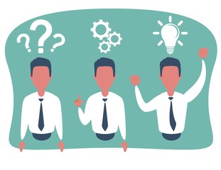 Thinking. Businessman solving a problem business concept . Stock illustration for poster, greeting card, website, ad, business presentation, advertisement design.