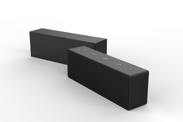 Wireless Bluetooth speakers with box on a white background - 3D illustration