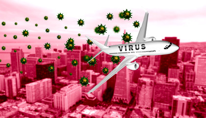 3D plane spreads virus bacteria above the ground
