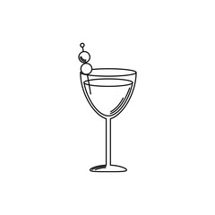 drinks glass cocktail with olives in stick line style icon