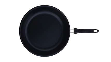 Frying Pan Teflon Kitchenware Top View Vector. Iron Frying Pan With Plastic Handle Kitchen Equipment For Searing And Browning Food. Chef Cuisine Skillet Concept Mockup Realistic 3d Illustration