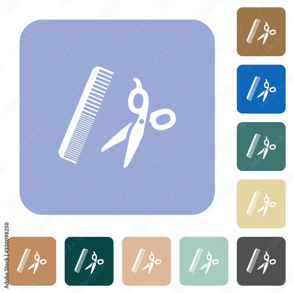 Poster comb and scissors rounded square flat icons